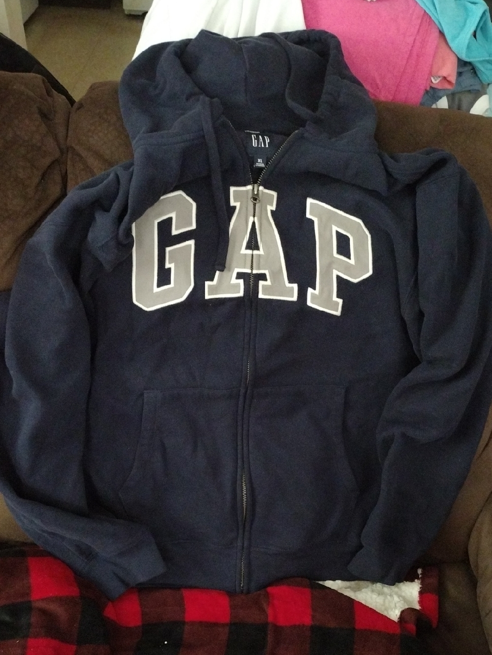 GAP Navy Zip Hoodie with Cream Lettering